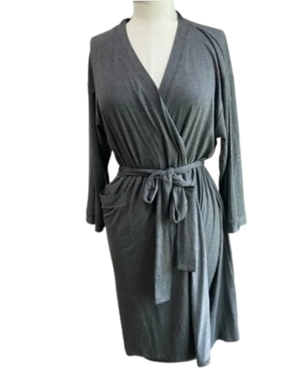 HATCH Bamboo Jersey Robe Charcoal Gray Belted Maternity Lounge Size M